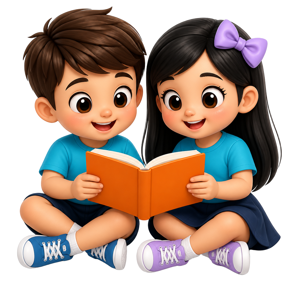 Mascotes lendo um livro juntos